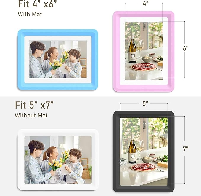 10-Pack 5x7 Picture Frame or 4x6 with Mat – Shatterproof Plastic Photo Frame for Family, Nursery & Playroom, Wall & Tabletop Picture Frames for Home or Office, Safe Lightweight Design, in Mixed Colors