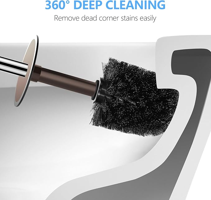 SetSail Toilet Brush, Compact Size Toilet Bowl Brush and Holder Toilet Brushes for Bathroom with Stainless Steel Handle Toilet Cleaner Brush with Durable Scrubbing Bristles, Brown