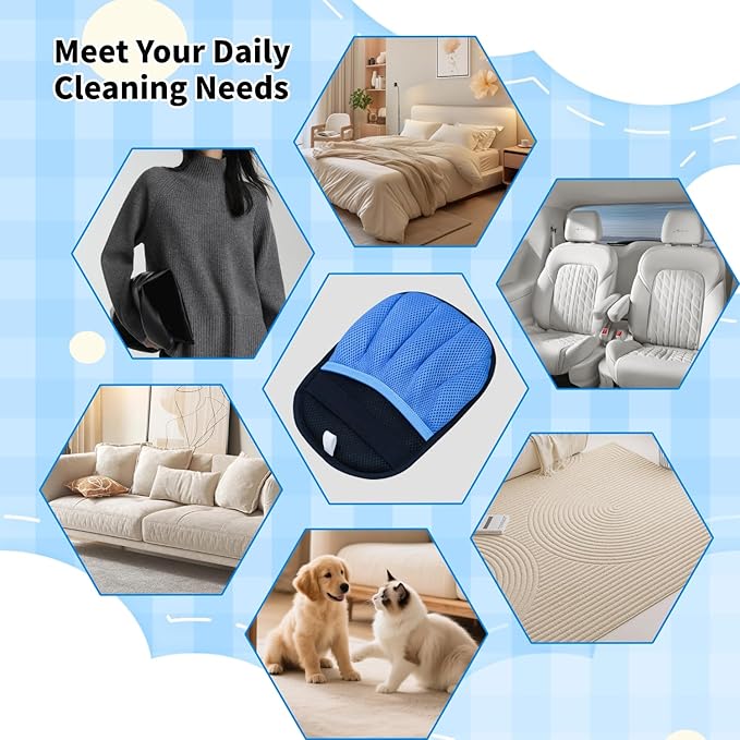 Ganayi Pet Hair Removal Glove for Cats & Dogs, Reusable Magic Brush for Pet Hair, Upgraded Five-Finger Electrostatic Pet Hair Removal Tool for Laundry, Couch, Carpet, Car Seat