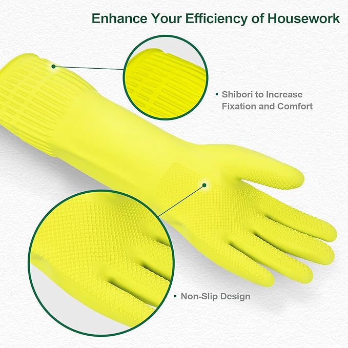 MAMISON Reusable Household Dishwashing Cleaning Rubber Gloves, Non-Slip Kitchen Glove (1 Pair)
