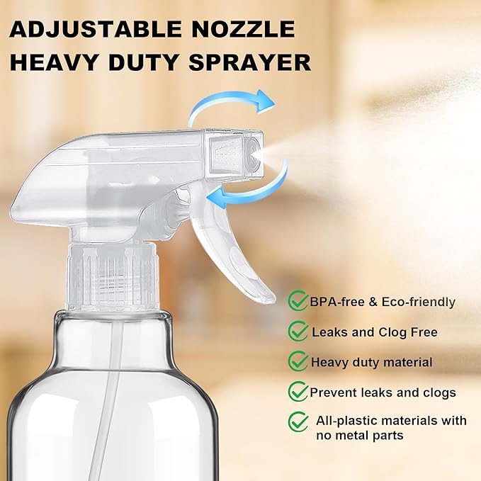 Glass Spray Bottles with Silicone Sleeve 16.9oz 2 Pack Empty Spray Bottle for Hair Mist/Stream Spraying for Cleaning Solutions, Plants, Essential Oils (clear-qblue&green)