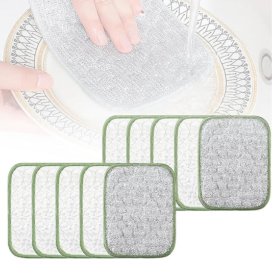 Double-Side Scratch-Free Wire Dishcloth, Multipurpose Wire Dishwashing Rags for Wet and Dry Non Scratch Dishcloth Rag, Reusable Metal Scrubbing Pads Sponge Cloths for Kitchen Cleaning (10pcs)