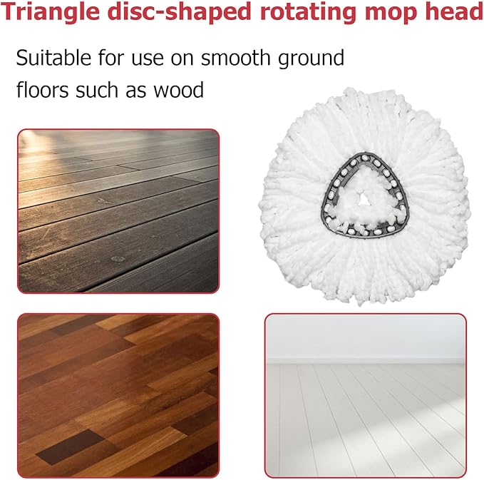 Spin Mop Replacement Head - EasyWring Mop Refills with Base Compatible with O-Cedar Triangle Spin Mop, Microfiber Mop Replace Head Easy Cleaning Floor Head Mop (White)