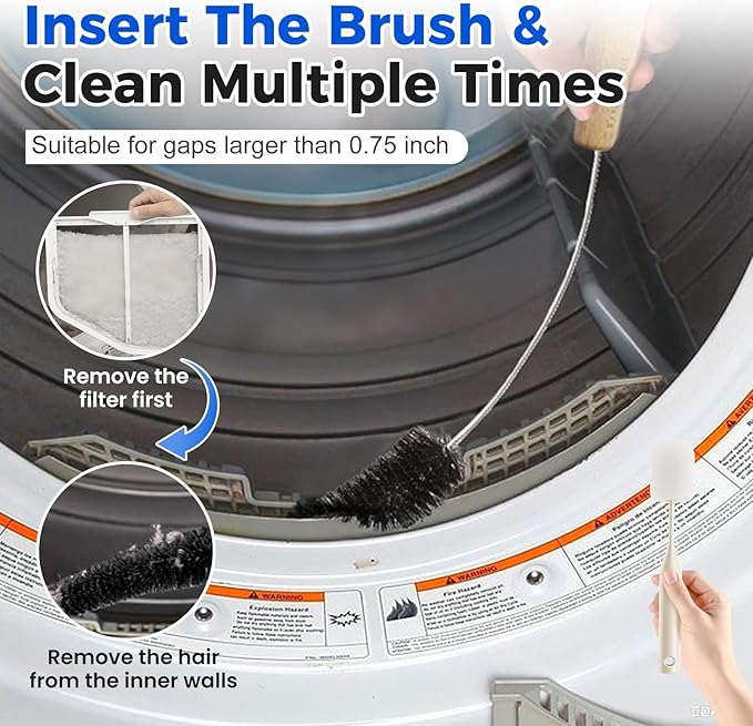 Washing Machine Pipe Cleaning Brush, 2026 New Dryer Vent Cleaner lint Brush, Premium Refrigerator Coil Cleaning Brush Flexible Dryer Lint Cleaner Brush for Home and Laundry Room Use (5)