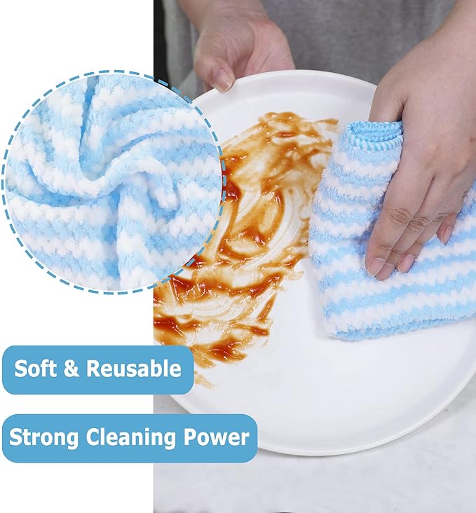 Microfiber Cleaning Cloth Absorbent Kitchen Towels Dish Cloths Washable 10 Pack 12×12in Reusable Cleaning Rags for Car Gardens Kitchen Hand Glass Windows Mirrors No Odor