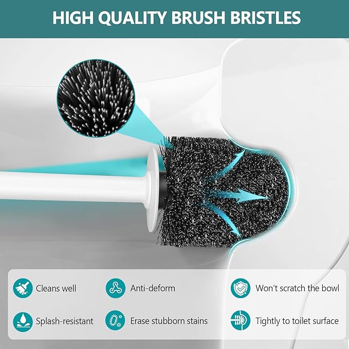 Gold Toilet Brush and Holder Set, Toilet Bowl Brush with Long Handle, Easy to Assemble of Compact Toilet Scrubber, Toilet Brush Set with No Leaks Have Vent, Stylish Gold Bathroom Accessories. U