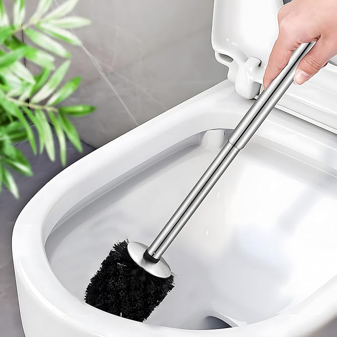 SOPRANNOMIN SUS304 Stainless Steel Toilet Brush and Holder Set Toilet Brush Case Cleaner for Toilet Bowl Bathroom Cleaning Brush Caddy Cepillo de Baño Brushed Stainless Silver