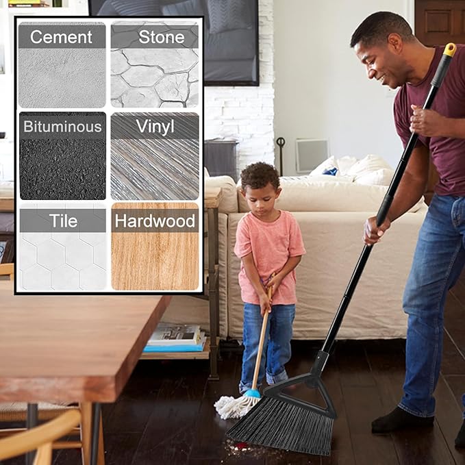 PUTNATRUE Heavy Duty Broom Outdoor Indoor, Upgraded Commercial Angle Brooms, Black Broom for Sweeping House, Restaurant, Kitchen, Garage, Courtyard