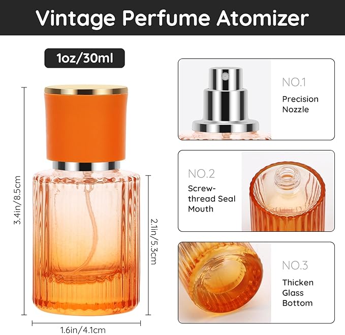 Segbeauty 1oz Refillable Perfume Atomizer, 30ml Travel Glass Spray Bottle for Perfume, Pack of 2 Small Travel Size Empty Bottles, Fine Mist Sprayer for Cologne Women and Men, Orange Liquid Container