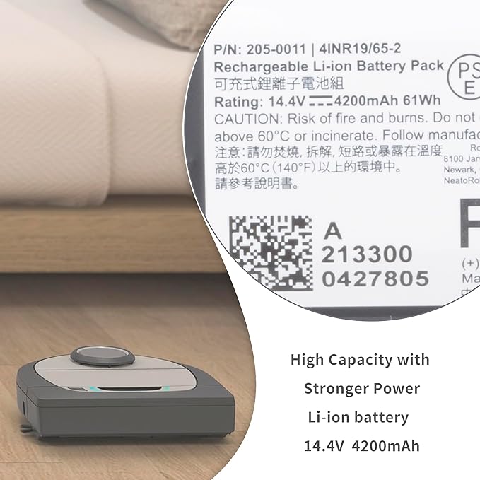 D5 Battery Replacement for Neato D7 D6 D5 D4 D3, D3 D3+ D301 D303 D4 D5 D5+ D502 D503 D6 D7 D701 D702 D703 D705 Vacuum Cleaners 205-0011 205-0013 205-0028 945-0225 945-0266 4INR19/65-214.4V 61WH