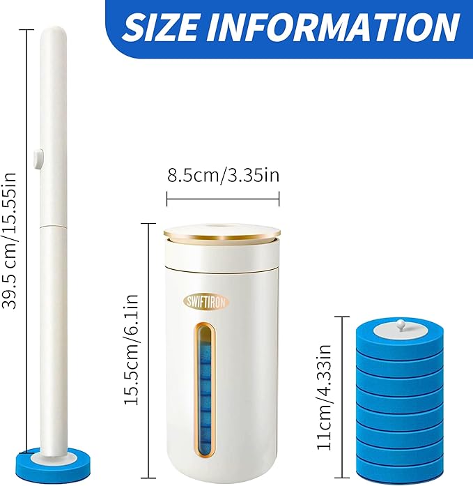 SWIFTIRON Disposable Disposable Toilet Bowl Cleaner Brush, Toilet Brush and Holder Set with Refills, Bathroom Cleaning Supplies (Toilet Brush and Holder Set)