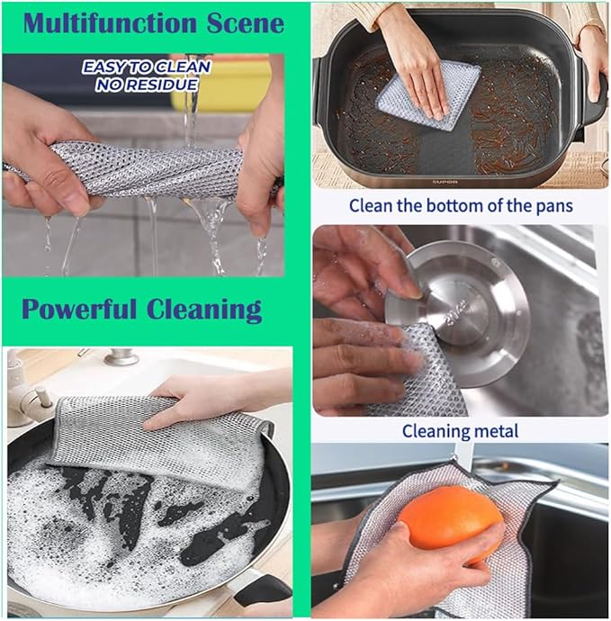 10 Pcs Upgrade 3-Layer Dish Cloth,Non-Scratch Steel, Premium Scrubbing Multipurpose Wire Dishwashing Rag for Wet and Dry, Kitchen Cleaning,Scrubs Dishes, Sinks Cleans,Home Essentials