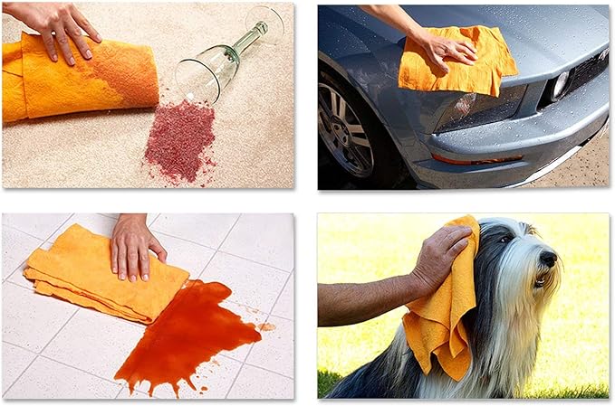 ShamWow Original Super Absorbent Multi-Purpose Cleaning Shammy Chamois Towel Cloth - Holds 10X its Weight in Liquid - Machine Washable - Will Not Scratch (8 Pack: 4 Large Orange & 4 Small Blue).