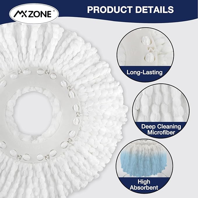 Spin Mop Replacement Head for Hurricane 360° Spin Mop Systems, Microfiber Spin Mop Head, Round Shape Standard Universal Size Magic Mop Refill, 3 Pack