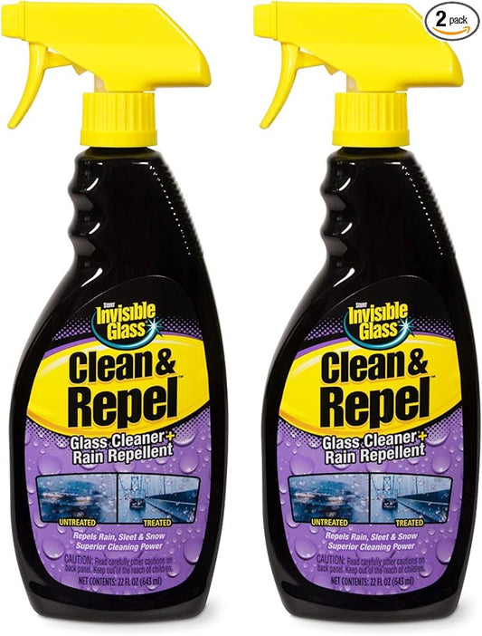 Invisible Glass 92184-2PK Premium Glass Cleaner with Rain Repellent for Exterior Automotive Glass and Windshields to Shield Against Rain, Snow, and Sleet, 22 Fl Oz, Pack of 2
