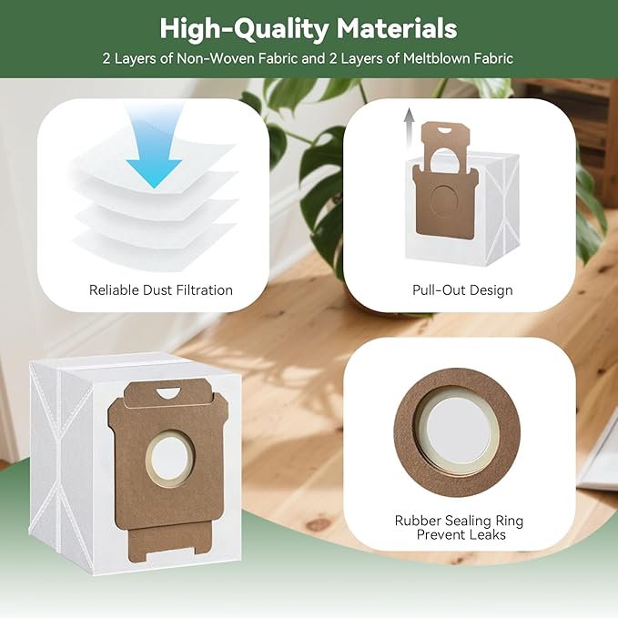 WAIKAS 6 Pack Replacement Roomba Vacuum Bags for iRobot Roomba 104 105 405 505 705 Combo 10 Max, 2 Essential, i7+ i3+ i4+ i6+ i8+ j7+ j9+ s9+, i s j Series, All Clean Base Automatic Dirt Disposal Bags