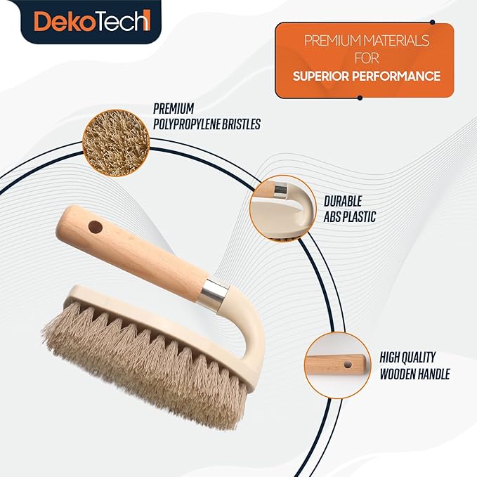 Dekotech Heavy-Duty Shoe & Household Scrub Brush – Ergonomic Wooden Handle with Stiff Bristles for Deep Cleaning Sneakers, Tiles, Grout & Hard Surfaces (2 Pack)