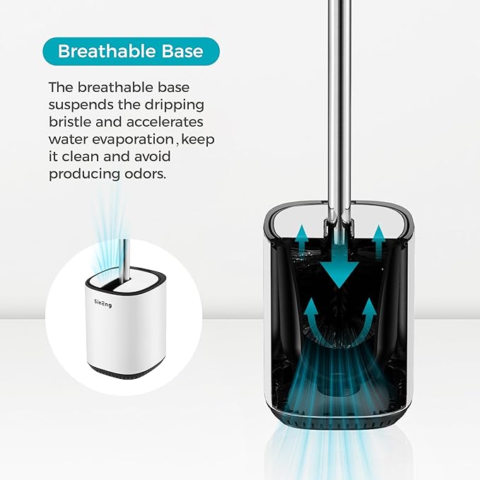 Toilet Brush and Holder Set Toilet Bowl Brush Stainless Steel Automatic Open lid Toilet Bowl Cleaner Brush with Durable Bristle Head Toilet Cleaning Brush for Bathroom (White, 2 Pack)