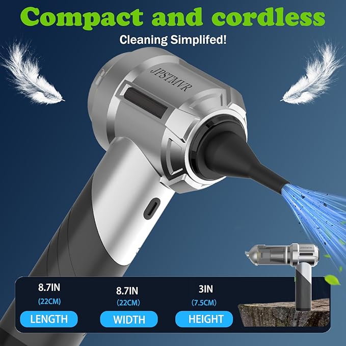 JPSTMVR Car Vacuum Cleaner, 18000PA Vacuum Portable Cordless, 4 in 1 Air Duster with LED Light and Multi-Nozzles, 120W High Power Rechargeable Foldable Vacuum Cleaner for Home, Office, Pet