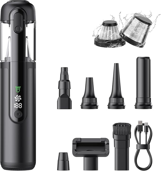 Portable Car Vacuum Cordless, 18000Pa 4-in-1 Suction Power Mini Vacuum Cleaner, 120W Brushless Motor Handheld Vacuum Cordless Rechargeable, 7800mAh Battery, LED Light, Multi-Nozzle for Car, Home, Pet