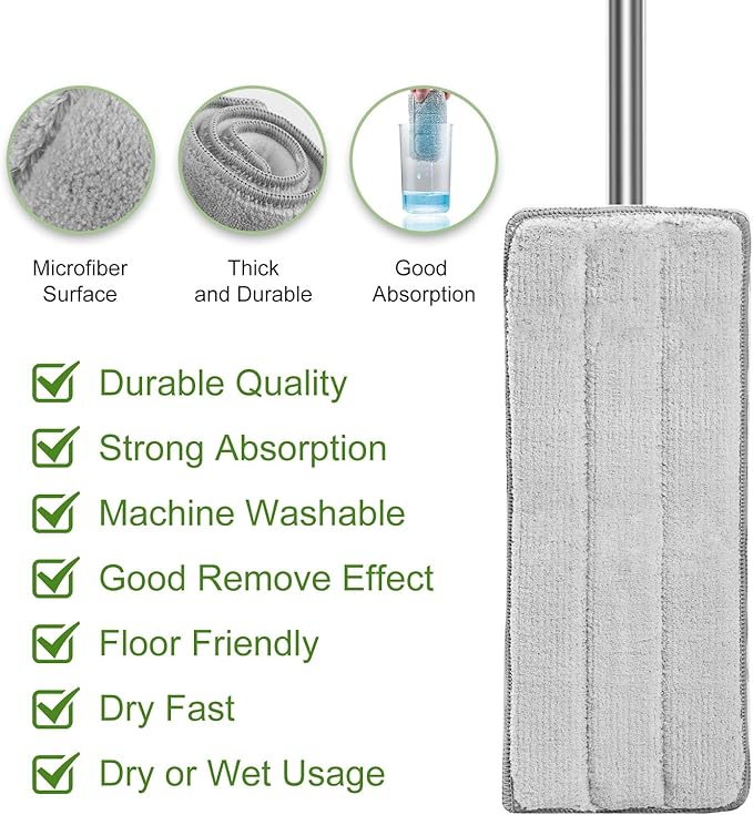 Mop Pads Mop Head Refill Washable Wet/Dry Mops Flat Compatible with Most 11-13" Hook and Loop (Velcro) Flat Mops.System Floor Care System (F-Padsx6)