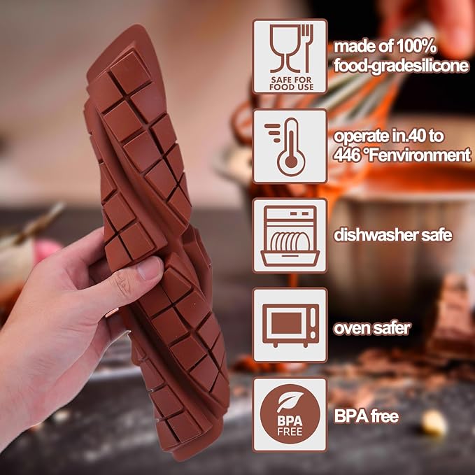 Mity rain Chocolate Bar Mold Deep, Silicone Thick Chocolate Bar Mold for Stuffed Bar, Square Knafeh Pistachio Chocolate Bar Break Apart Candy Bar Molds with 100pcs Storage Bags