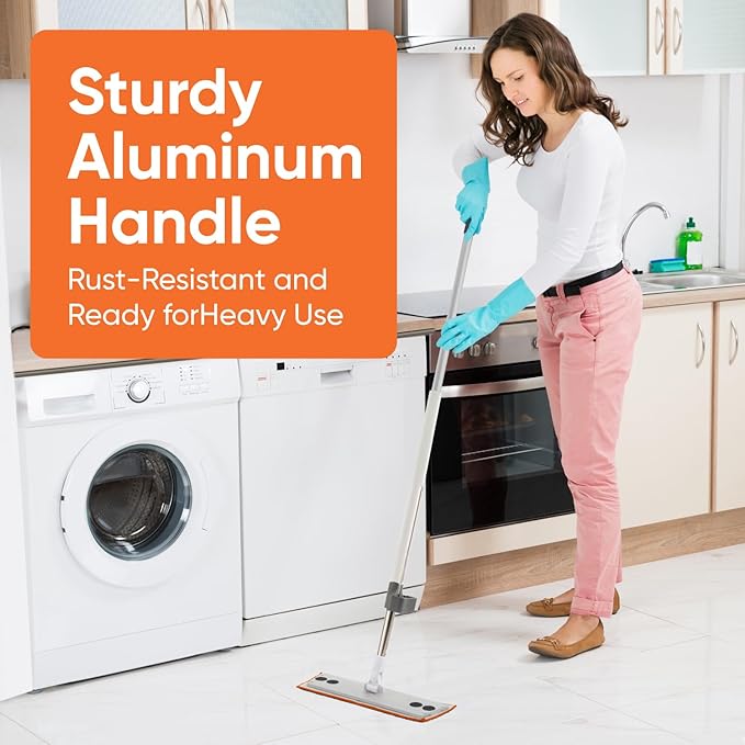 Superio Self-Wringing Microfiber Cleaning Mop with Hands-Free Wringing Blade and 2-Pack Reusable & Washable 8" x 4.5" Microfiber Mopping Pad for Home, Kitchen, Bathroom, Streak-Free Cleaning