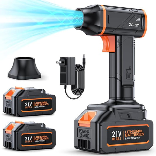 Electric Compressed Air Duster - 33,0000 RPM Rechargeable Cordless Air Blower with Brushless Motor - 2 Batteries & Charger - Replaces Canned Air - for Outdoor, Cars, Computer, Keyboards Cleaning