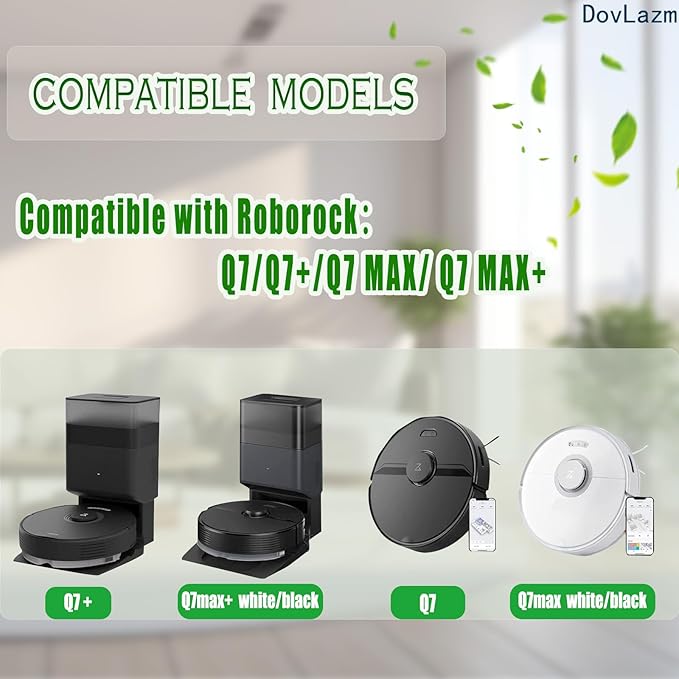 DovLazm 21 Pcs Q7 Max Replacement Parts，for Roborock Q7 / Q7+ / Q7 Max / Q7 Max+ Vacuum Cleaner Accessories Kit, 1 Main Brush, 4 Filter, 4 Mop Pad, 6 Side Brush，6 Vacuum Bag