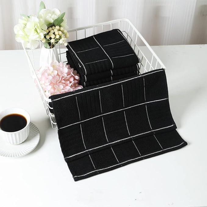 Glynniss Dish Cloths for Kitchen Washing Dishes, Super Absorbent Dish Rags, Cotton Terry Cleaning Cloths Pack of 8 (Black, 12x12 inches)