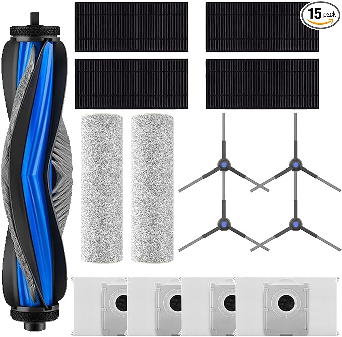 Accessories Kit Compatible with ECOVACS DEEBOT X8 PRO OMNI Robot Vacuum Cleaner,Replacement Parts Include 1 Brush Roller,2 Roller Mop Pads,4 Filters,4 Side Brush and 4 Dust Bag (X8 Pro Omni Set)