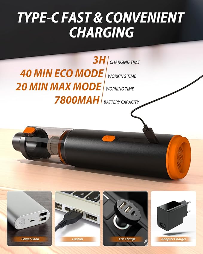 Nimbelephant Handheld Car Vacuum Cleaner Cordless, 19000Pa Strong Suction Portable Mini Vacuum, Blow & Suction 2 in 1 Small Vacuum Cleaner for Car, Desk, Keyboards, Pet