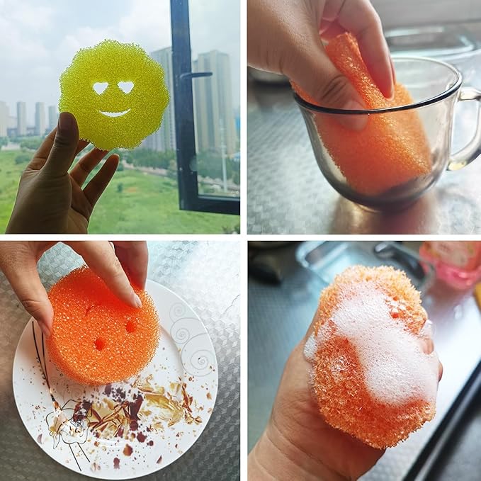 6 Pcs Scrubber Color Sponges,Non-Scratch Cleaning Sponges Kitchen,Temperature Controlled Kitchen Sponge for Washing Dishes,Household Bathroom Odor Resistant Scrubber-Bpa Free