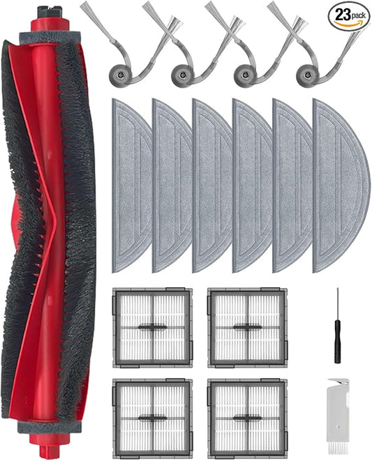 17Pack Spare Replacement Parts Kit For Roborock Q10 S5/Q10 S5+/Q10 X5/Q10 X5+ Robot Vacuum – Q10 S5 Accessory set Includes 1Main Brush,4Side Brushes,6Mop Pads,4HEPA Filter,1Cleaning Brush,1Screwdriver