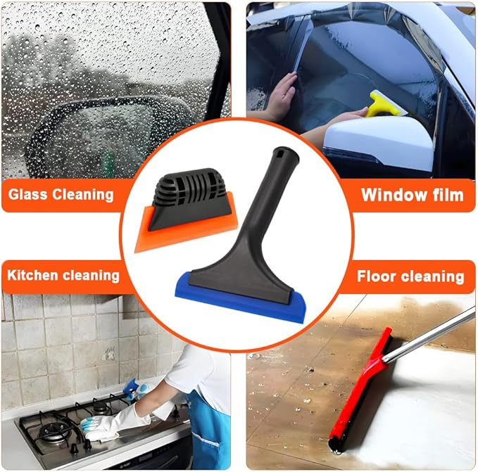 Cotonlake 6" Small Silicone Squeegee 5-inch Handy Small Rubber Window Shower Squeegee Auto Water Blade for Car Windshield, Window, Mirror, Glass Door, Ice Snow Removal Scraper Tool (Blue and Orange)