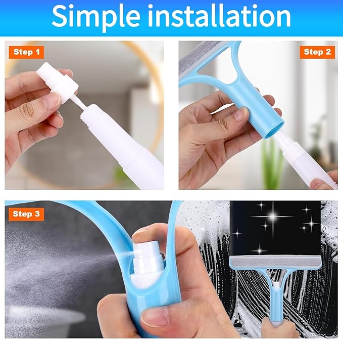 3-in-1 Window Cleaning Scraper Set, Multi-Functional Spray Glass Scraper Cleaning Tool with Window Cloth and Hook, Suitable for Glass Doors/Windows, Mirror Scrapers, and Brushes