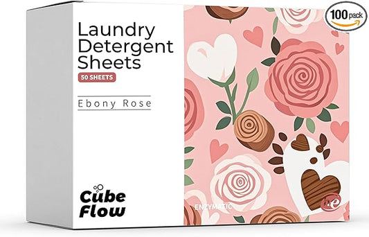 Laundry Detergent Sheets, Ebony Rose Scent - 100 Loads | 72-hour long lasting fragrance, Eco Friendly Sheets | Pre-Measured, Liquidless for Deep Clean | Hypoallergenic, Travel Laundry Soap Strips
