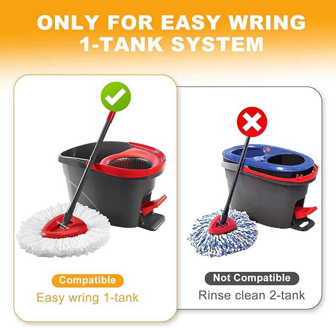 7-Pack Mop Heads Replacements for O Cedar EasyWring 1 Tank System, Includes 4 Microfiber Spin Mops, 2 Scrub Brushes, and 1 Base, Reusable Set Mop Replace Head for Cleaning Home, Bathroom, Kitchen