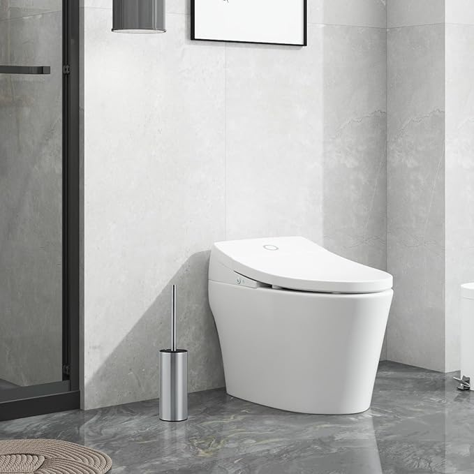 304 Stainless Steel Toilet Brush and Brush Holder Set, Circular Floor Toilet Brush Holder, Long Handle, Bathroom Heavy-Duty Cleaner, High-End Cylinder Wall，2 Brush Head (Brushed) YIGUANXIN