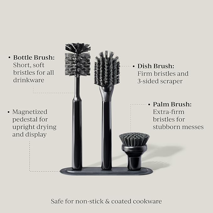 Ionic Brush Set, Magnetized to Stand Upright, Stainless Steel with Replaceable Heads, Onyx/Black