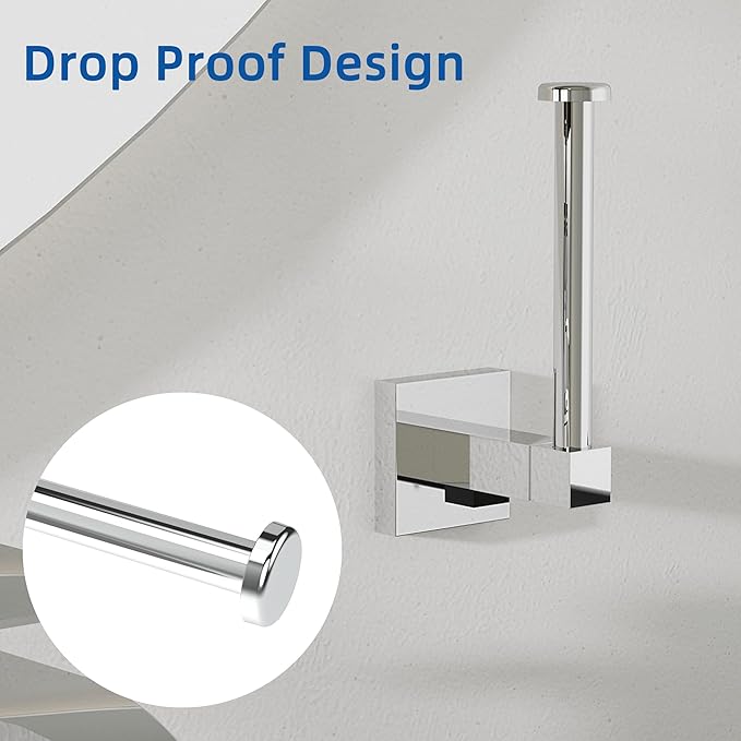 RUACQ Toilet Paper Holder Wall Mount,Square Base Tissue Roll Holder for Bathroom,Toilet Roll Holder Stainless Steel(Chrome)