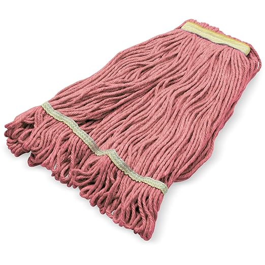 SPARTA Flo-Pac Acrylic Mop Head, Loop-Ended, Narrow Band with 1" Yellow Band for Organized Cleaning, Small, Red