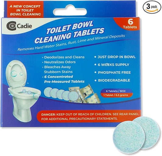 Cadie Toilet Bowl Cleaning Tablets - Automatic Drop-in Bleach 18 Blocks that Cleanse Bathroom at Home & Commercial | Removes Stubborn Stains, Rust, Lime, Mineral Deposits - 3 Pack
