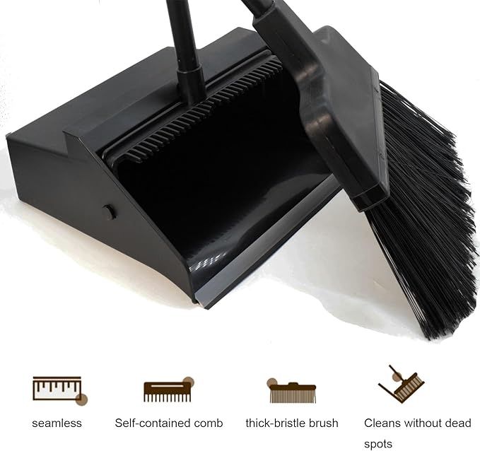 NBGYTECH Broom with Dustpan Combo Set Outdoor Upright Dustpan and Broom Set with Long Handle Angle Broom and Dustpan Set for Garage Patio Courtyad Lobby Lawn Home Kitchen Ofiice