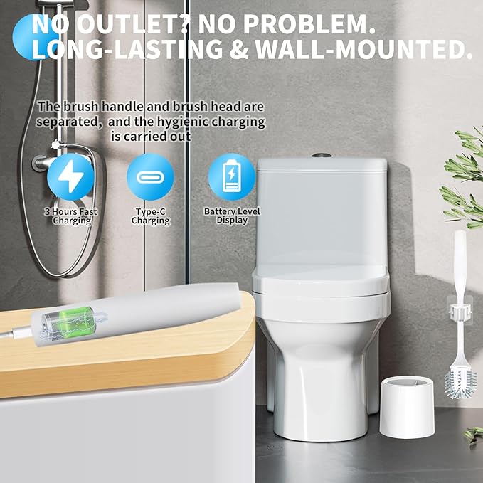 Aloevia Electric Toilet Brush with Holder, Ultra Quiet & Powerful Scrubbing, IPX7 Waterproof Self-Cleaning Brush for Toilet/Bathtub/Grout, Cordless Spin Scrubber with 320RPM Turbo Power - White