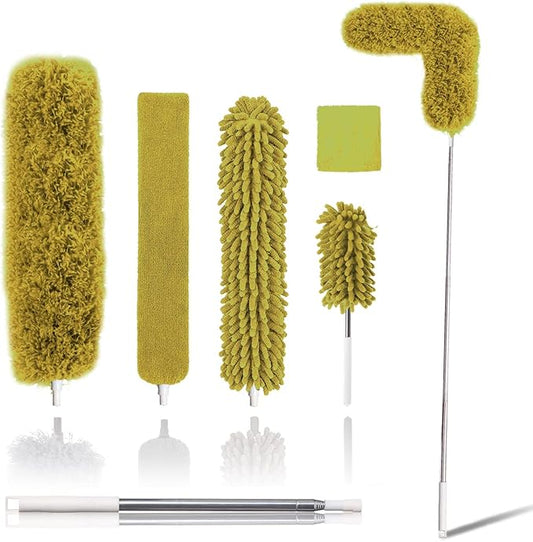 Upgraded Dusters for Cleaning (6pcs), Ceiling Fan Duster with 100" Thickened Extension Pole, Extendable Long Microfiber Duster for High Ceilings, Reusable & Washable Dusting Wand by OOSOFITT