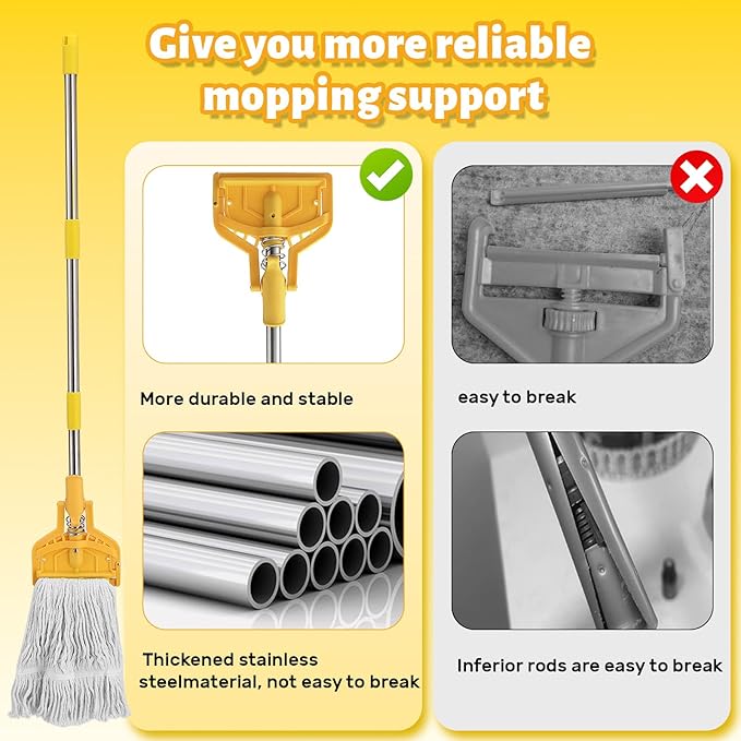 61 Inch Commercial Cotton Mop for Floor Cleaning with Long Handle Heavy Duty Industrial Mop Stick for Garage Warehouse Office Home,1 Pack