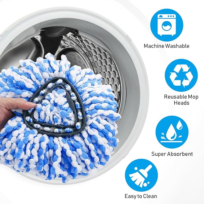 10 Pack Mop Replace Heads Compatible with O-Cedar Easywring Rinseclean 2-Tank System, Spin Mop Head Replacement, Microfiber Mop Refills for Deep Cleaning, Washable and Reusable