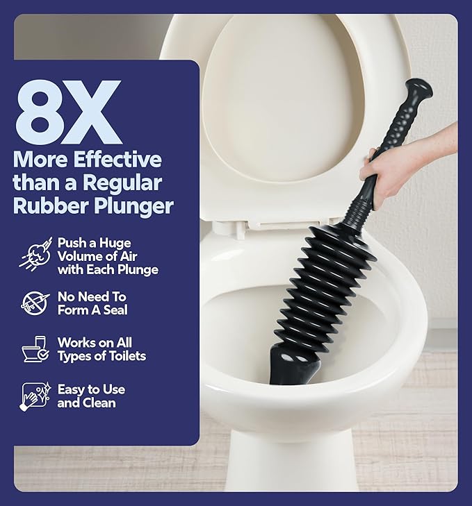 Luigi's World's Best Plunger - Unclogger Tools for Unblocking Toilet - Heavy Duty Plungers for Bathroom - Unique Unblocker Design - Remover Tool to Unblock Toilet Blockage - Black