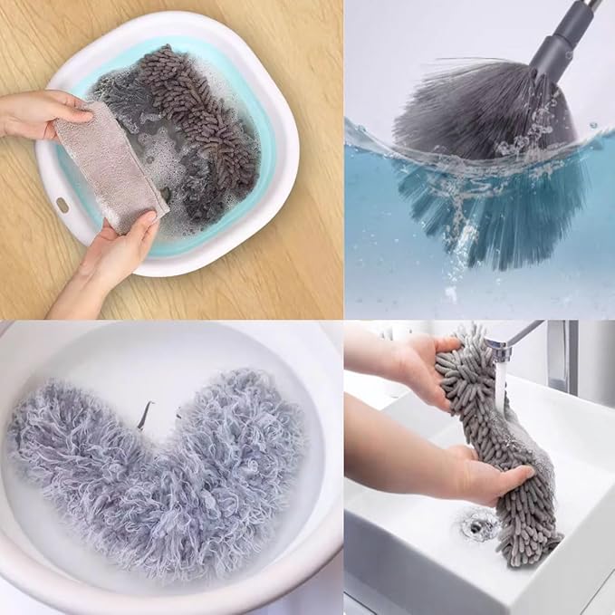 Microfiber Feather Duster Kit with 100” Extension Pole 6 PCS Reusable Bendable Washable Dusters for Cleaning Machine Washable Ceiling Fan Cleaner Duster for Cleaning Cobweb, Furniture, Blinds，Ceiling